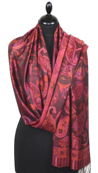 Étole en Soie Noir-Fuchsia-Orange