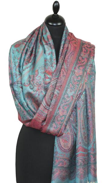 Étole en Soie Turquoise-Fuchsia-Orange