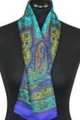 Foulard carré en soie violet-turquoise-orange