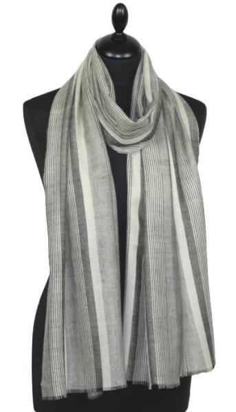 Pashmina 100% Cachemire Gris-Écru