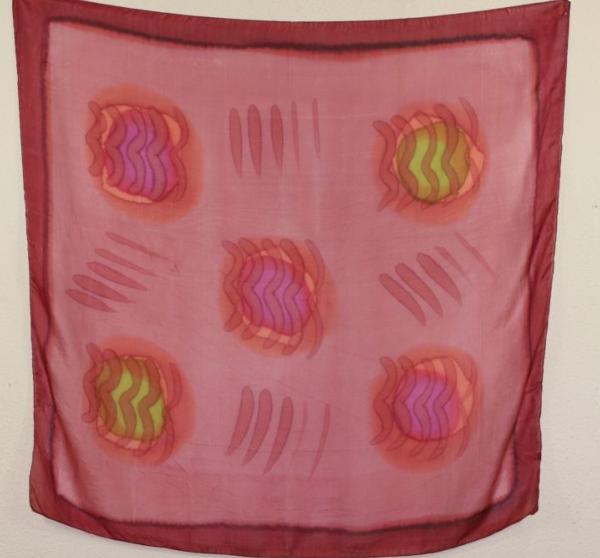 Foulard Carré en Soie Framboise-Rose-Vert