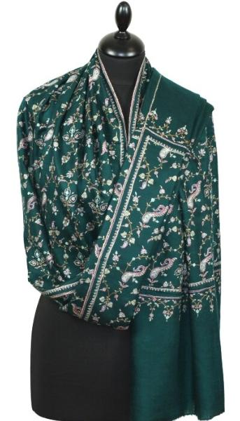 Pashmina Vert Impérial Brodé à la Main