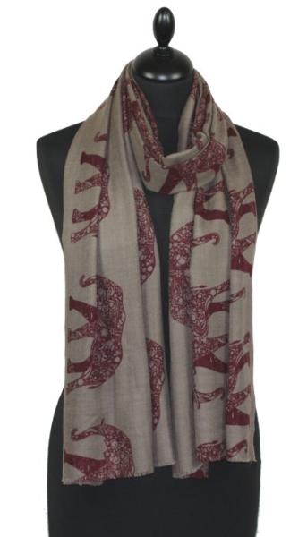 Écharpe Cachemire Beige-Bordeaux
