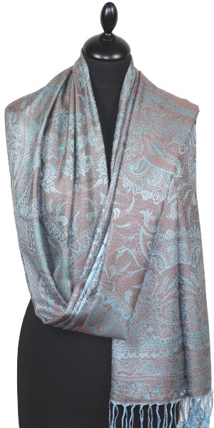 Étole en Modal/Soie Corail-Turquoise-Beige