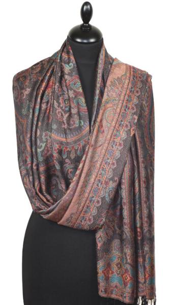 Étole en Modal/Soie Noir-Bleu-Orange