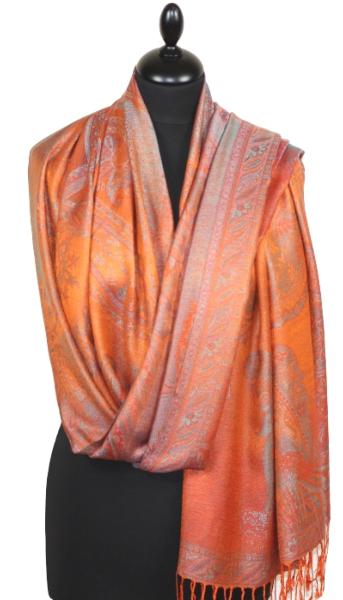 Étole en Modal/Soie Orange-Bleu-Rouge