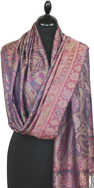 Étole en Soie Marine-Fuchsia-Orange