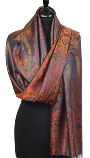 Étole en Soie Orange-Bleu-Vert