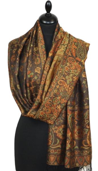 Étole en Soie Noir-Vert-Orange