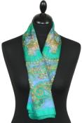 Foulard carré en soie émeraude-bleu-orange