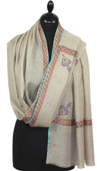 Beige Embroidered Pashmina