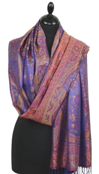 Blue-Fuchsia-Orange Silk Scarf