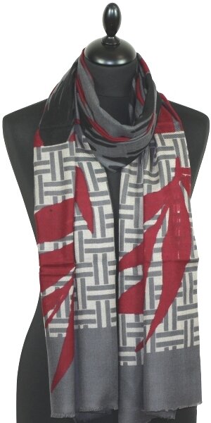 Écharpe Cachemire Gris-Noir-Rouge