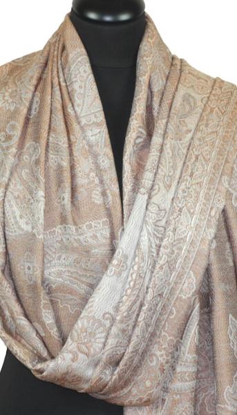 Étole en Modal/Soie Beige-Gris-Écru