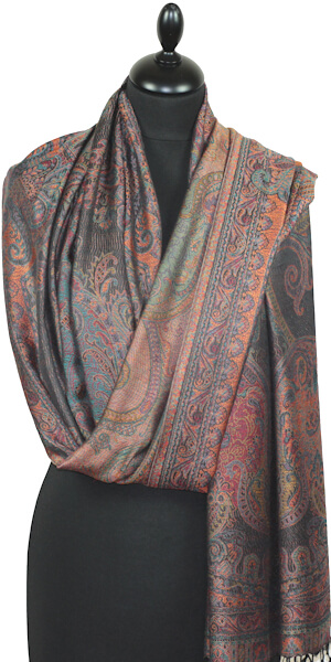 Étole en Modal/Soie Noir-Orange-Bleu