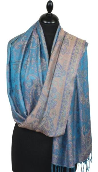 Étole en Modal/Soie Turquoise-Orange-Indigo