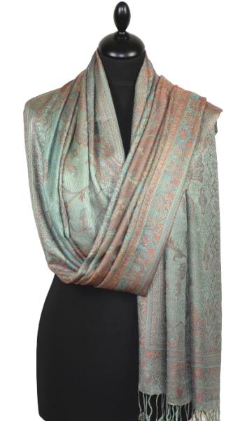 Étole en Modal/Soie Céladon-Orange-Bleu