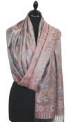 Étole soie gris-fuchsia-corail