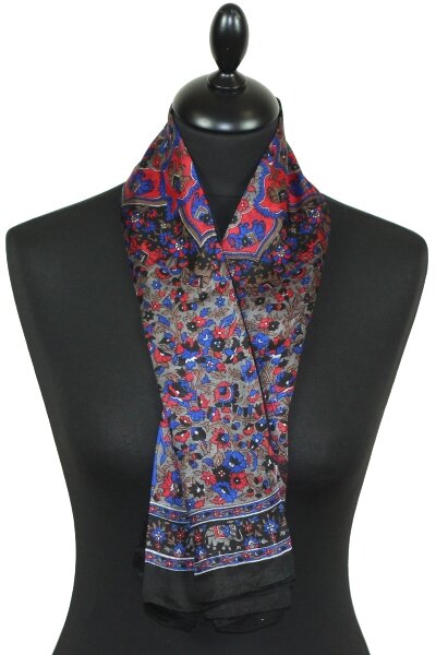 Foulard Carré en Soie Noir-Beige-Rouge