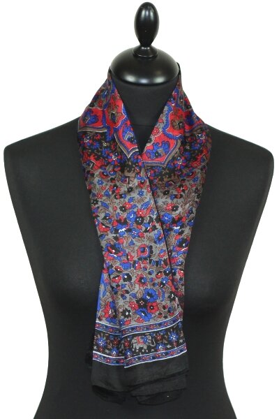 Foulard carré en soie noir-beige-rouge