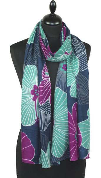 Écharpe Cachemire Marine-Violet-Vert