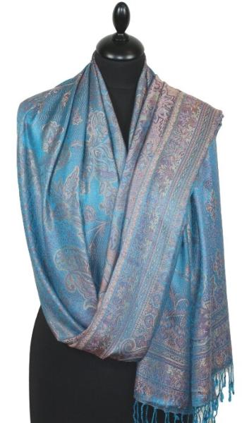 Étole en Modal/Soie Turquoise-Corail-Rouge