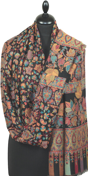 Étole Cachemire Noir Floral Kani