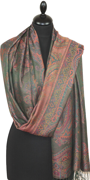 Étole en Modal/Soie Vert-Orange-Fuchsia