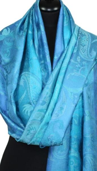 Turquoise-Orange-Green Silk Scarf