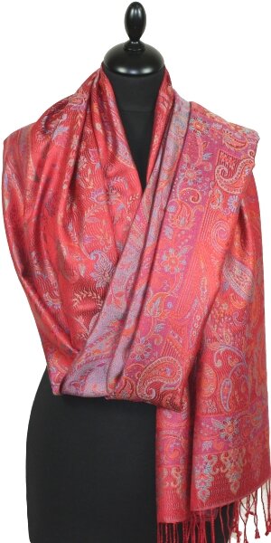 Étole en Soie Corail-Bleu-Fuchsia