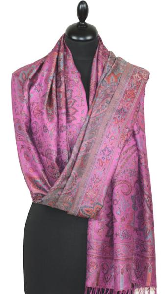 Fuchsia-Blue-Orange Silk Scarf