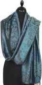 Étole soie noir-turquoise-beige