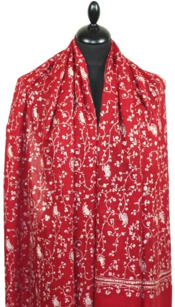 Pashmina Rouge Impérial Brodé à la Main