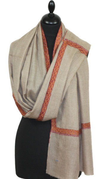 Pashmina beige gris brodé main