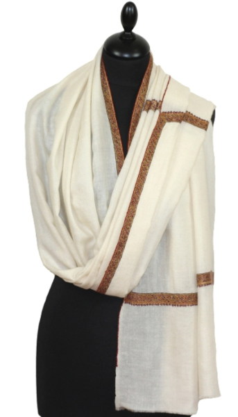 Pashmina ivoire brodé main