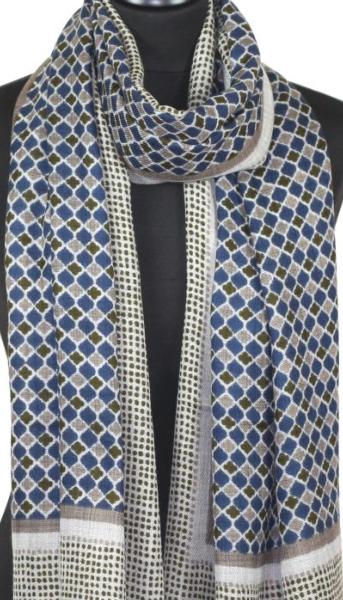 Écharpe Cachemire Bleu-Beige-Vert