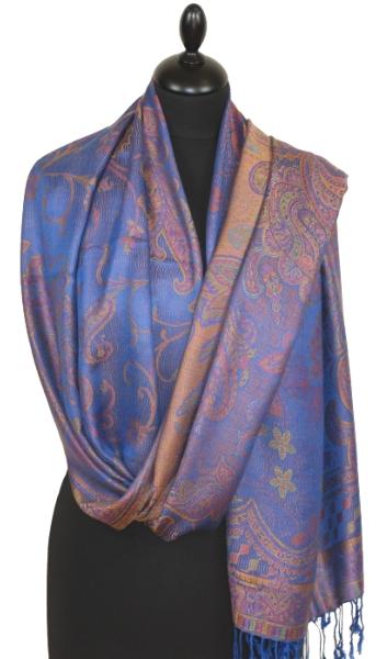 Étole Modal/Soie Indigo-Corail-Or