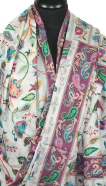 Étole Cachemire Blanc cassé Floral Brodée