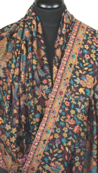 Étole Cachemire Noir Floral Kani