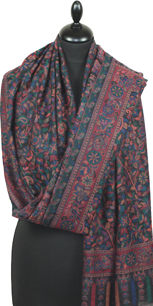 Étole Cachemire Noir Floral Kani