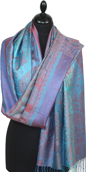 Étole soie bleu-turquoise-orange
