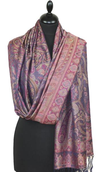 Étole en Soie Marine-Fuchsia-Orange