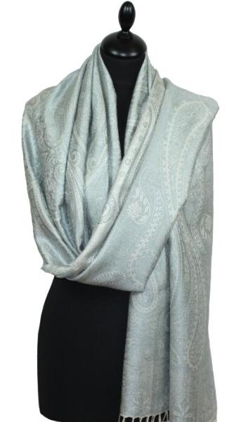 Étole en Soie Gris Bleuté-Écru