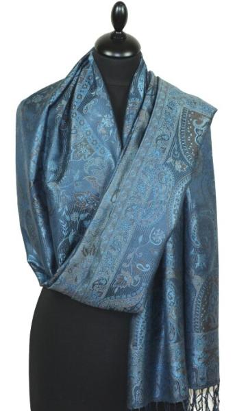 Étole en Soie Marine-Bleu-Beige