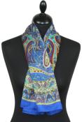 Foulard carré en soie bleu-or-rouge