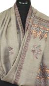 Pashmina Beige-Gris Brodé à la Main