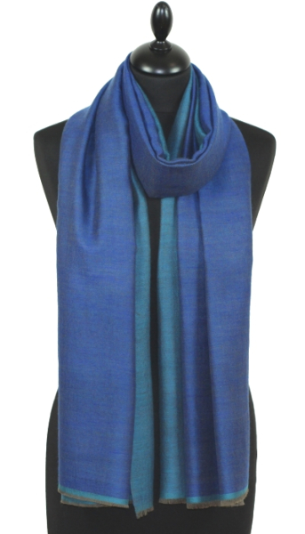 Pashmina 100% Cachemire Bicolore Bleu-Turquoise