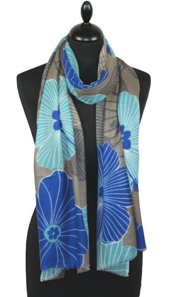 Écharpe Cachemire Beige-Bleu-Gris