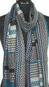 Écharpe Cachemire noir-turquoise-bleu