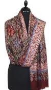 Étole Cachemire Bordeaux-Beige Floral Brodée